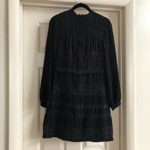 TOPSHOP patchwork black lace shift mini dress size 2